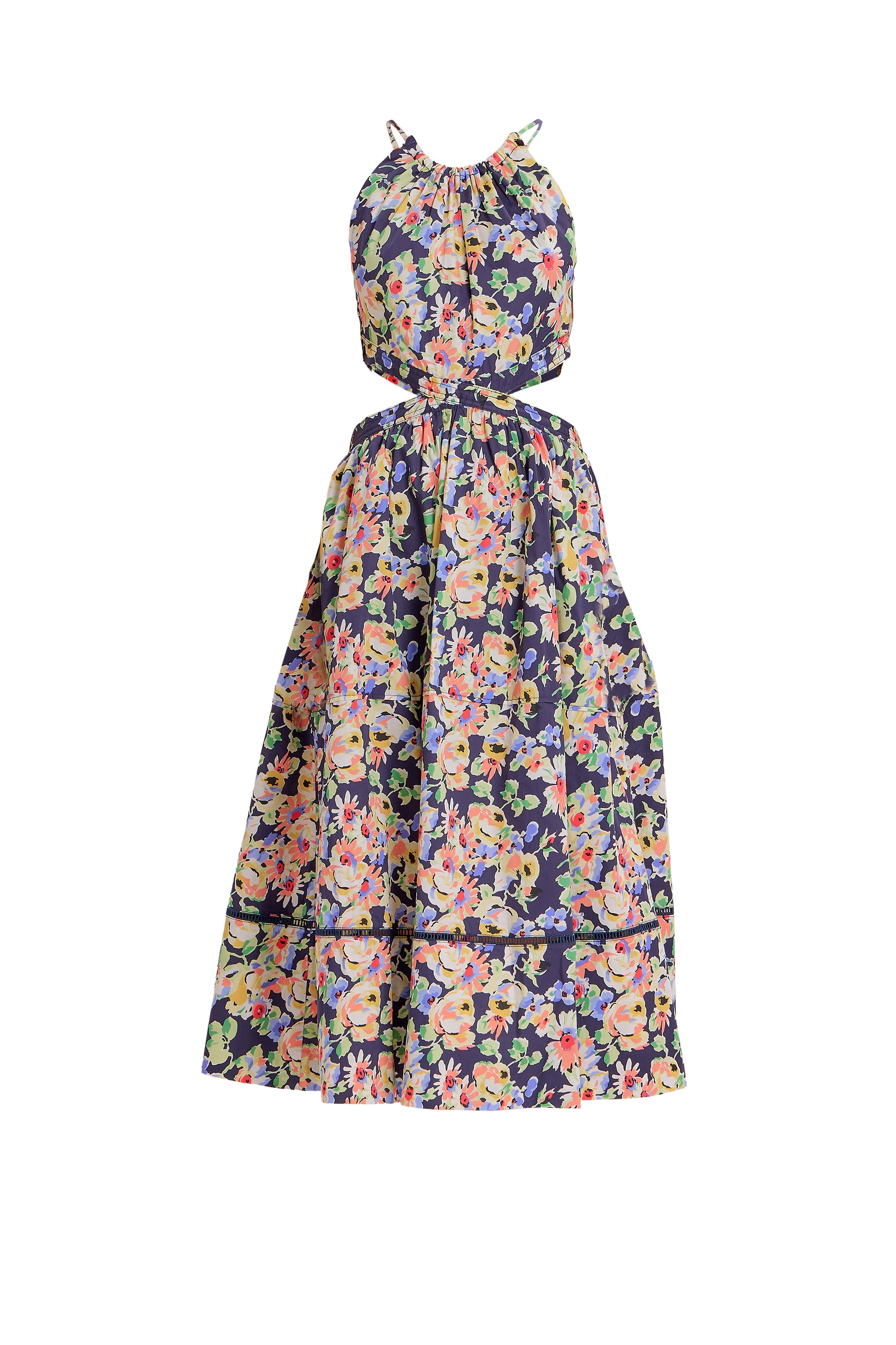 Floral Cut Out Midi Dress in Navy Combo from The Loom House. 