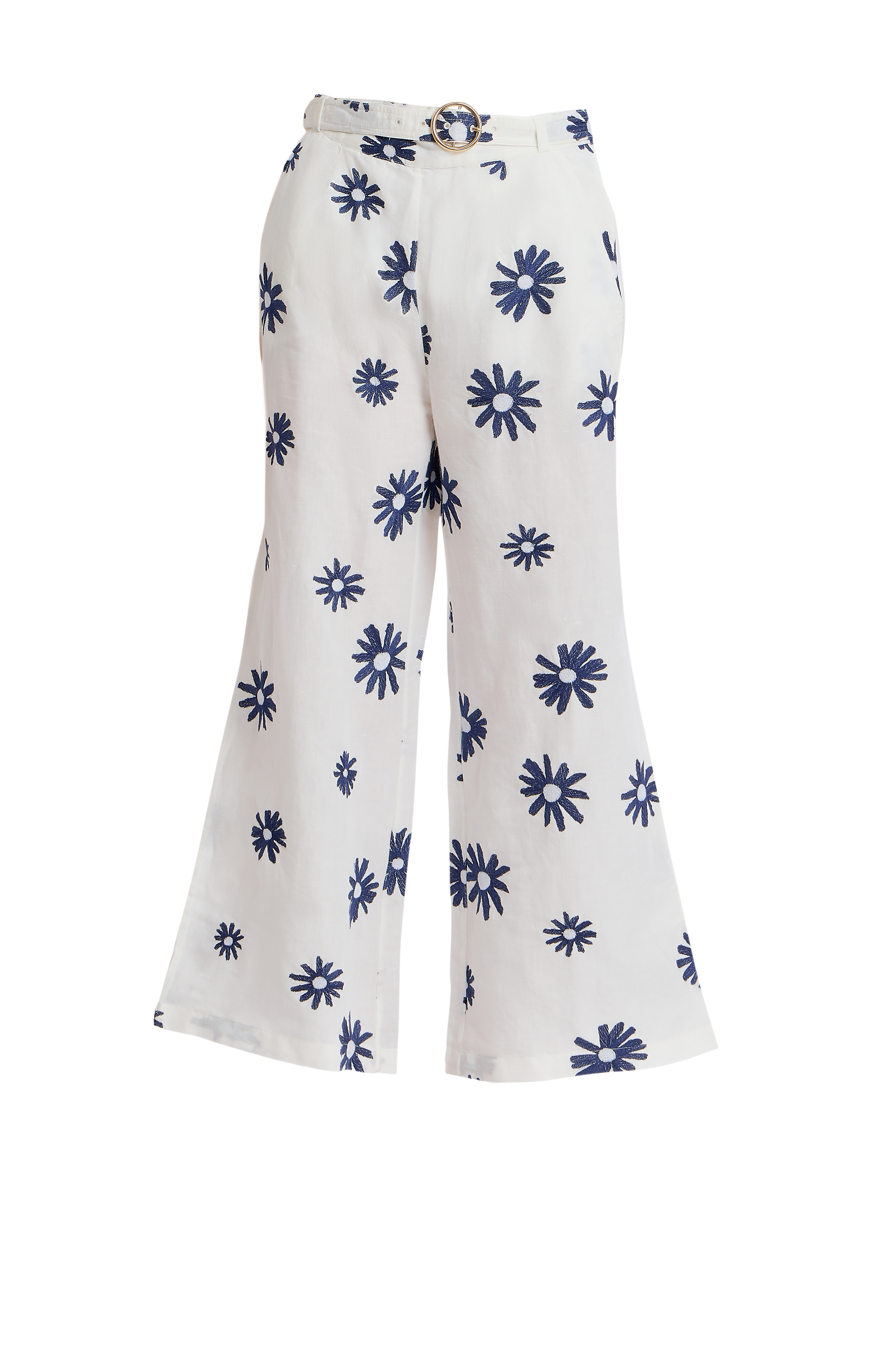 Embroidered Wide Leg Pants with Belt in White Combo from The Loom House.