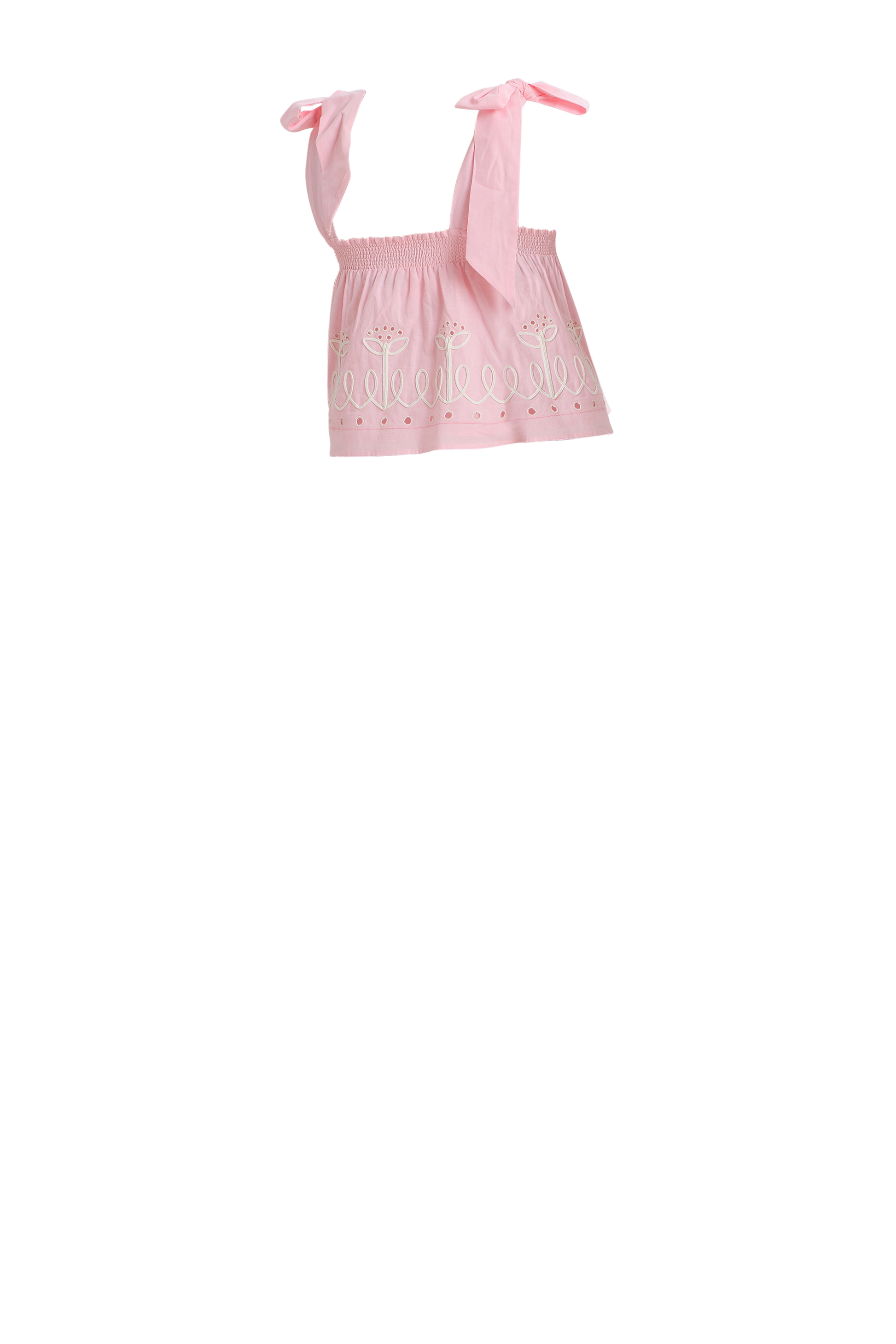 Embroidered Tie Shoulder Top in Pink Combo from The Loom House.