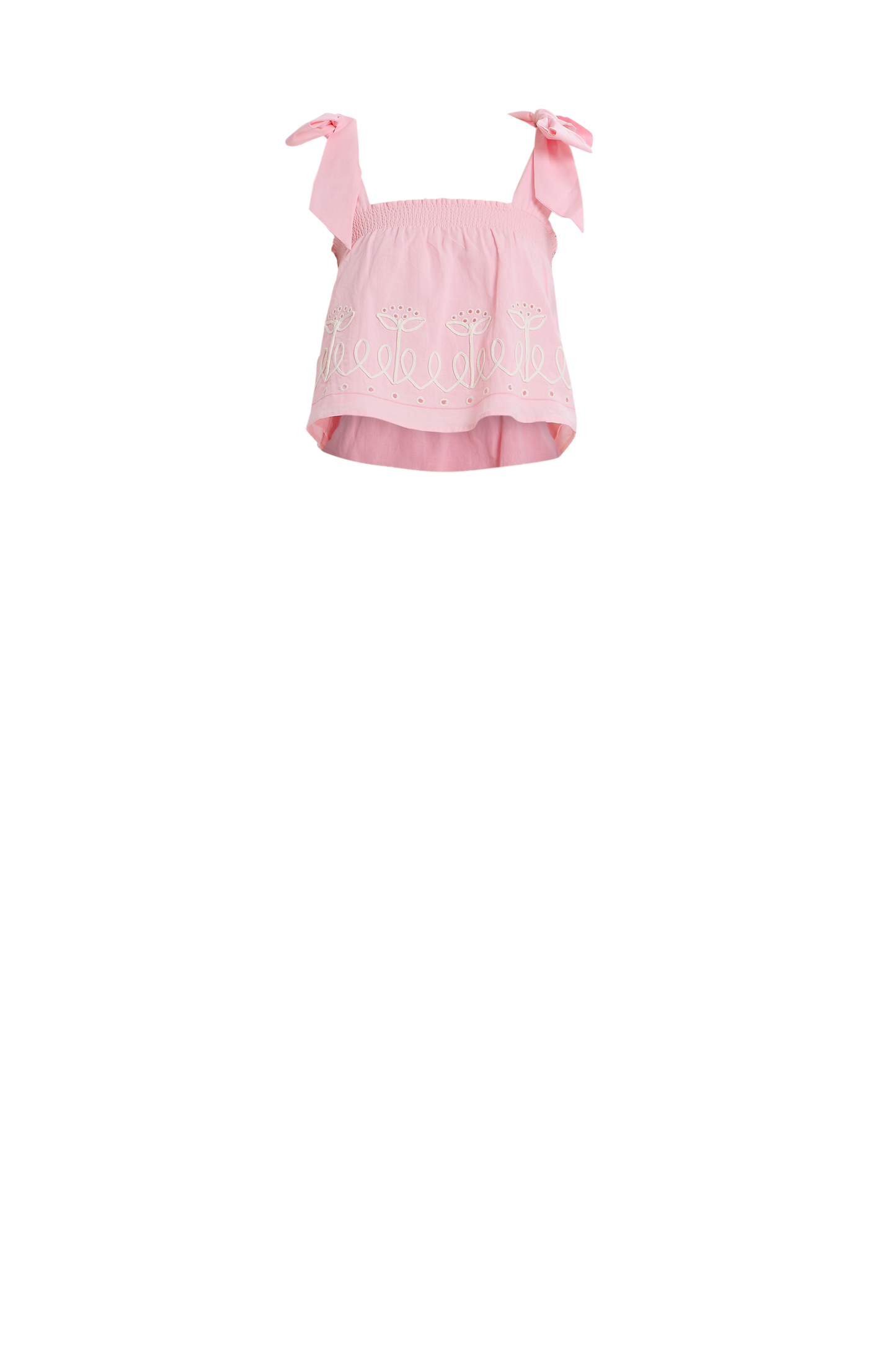 Embroidered Tie Shoulder Top in Pink Combo from The Loom House.