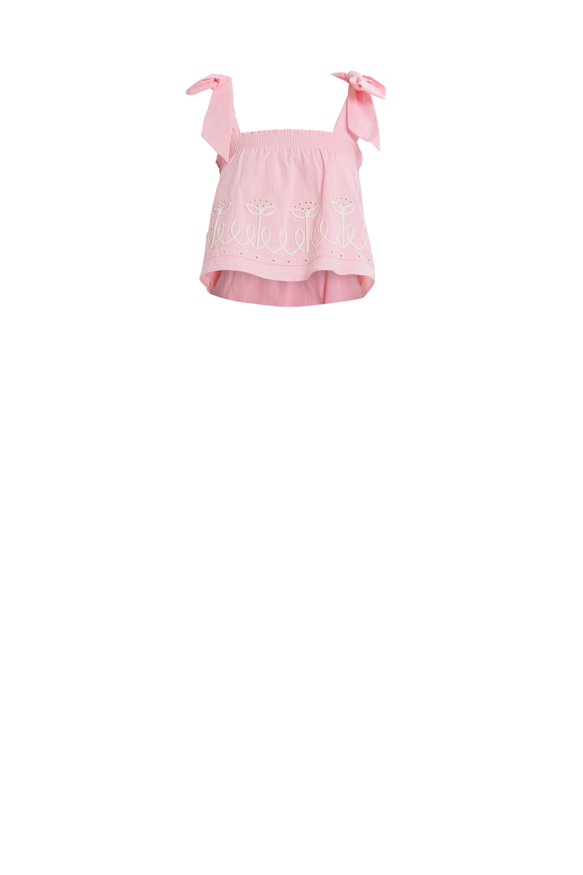 Embroidered Tie Shoulder Top in Pink Combo from The Loom House.